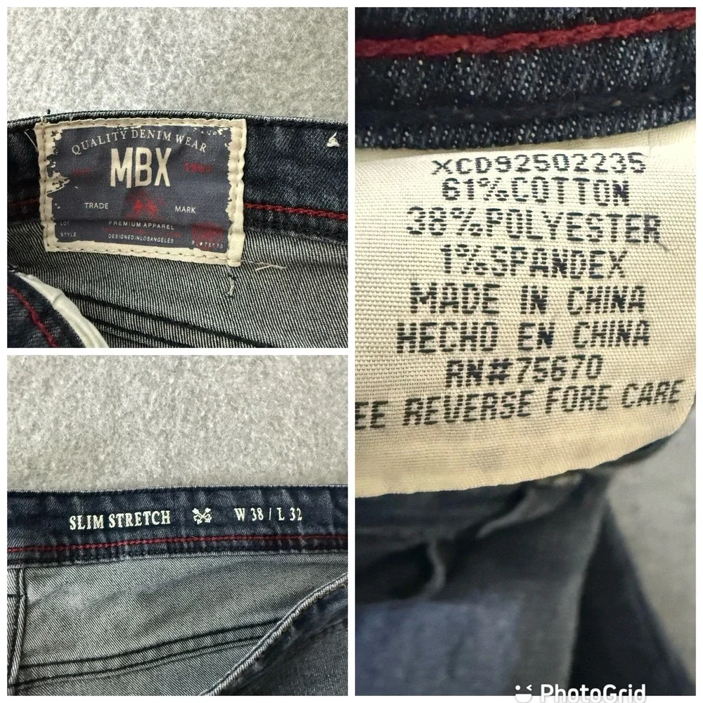 MBX Slim Stretch Blue Denim‎ Jeans Men's 38x32 (actual 40x30) Dark Wash